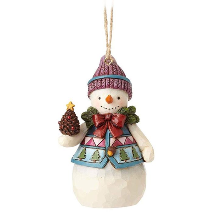 Figura Mini Snowman W/Pinecones Hanging Ornament Figure