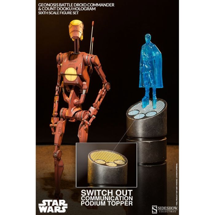 Figura Star Wars Action Figure 1/6 Geonosis Battle Droid Commander & Count Dooku Hologram 30 cm