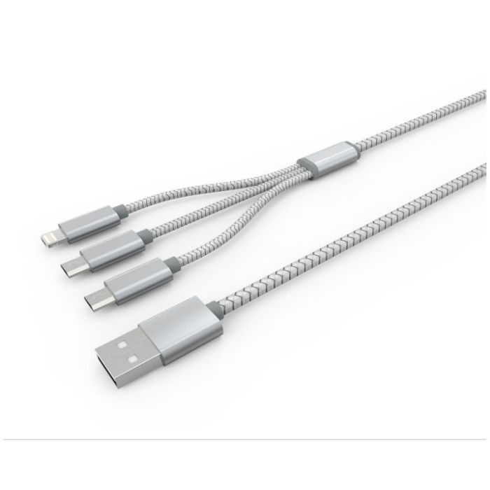 Kabl LDNIO 3in1 Lightning, Micro & Type C USB Cable 1.2m, Grey