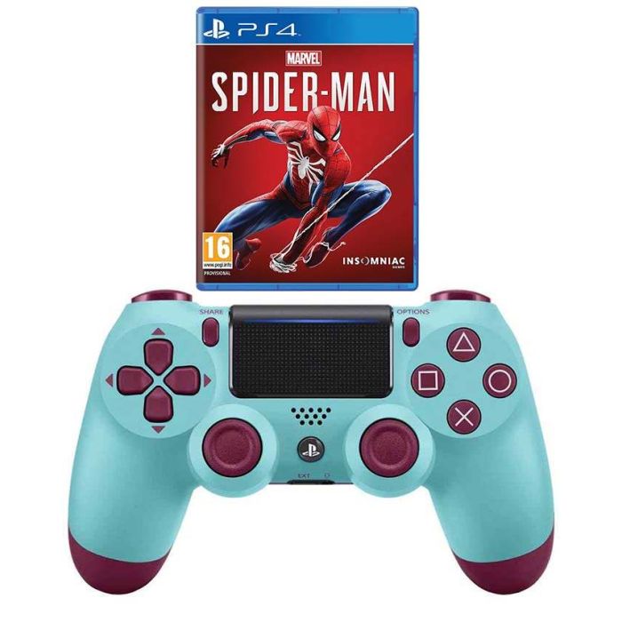 Dualshock 4 PS4 Berry Blue Gamepad + Marvels Spiderman