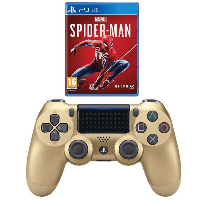 Dualshock 4 PS4 Gold Gamepad + Marvels Spiderman