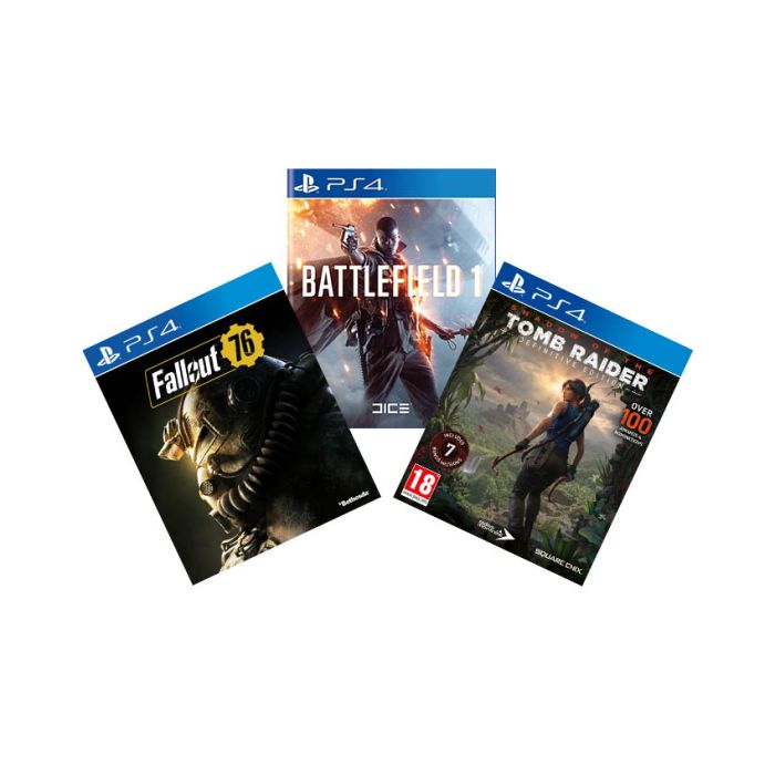 PS4 Battlefield 1 + Shadow of the Tomb Raider Definitive Edition + Fallout 76