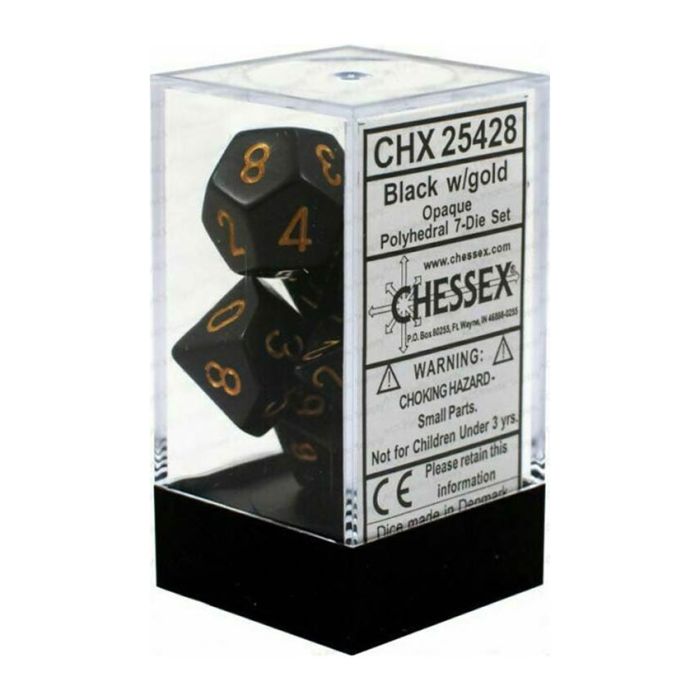 Kockice Chessex - Opaque - Polyhedral - Black & Gold (7)