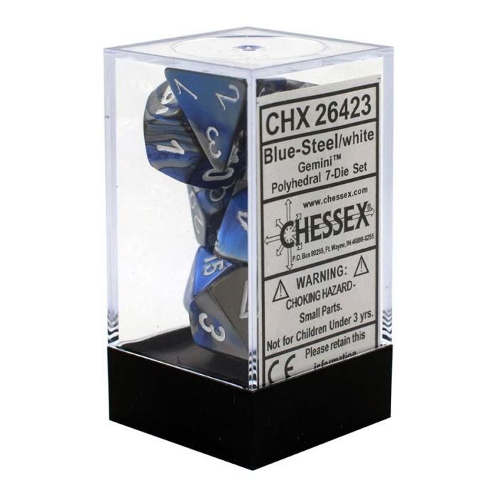 Kockice Chessex - Polyhedral - Gemini - Blue-Steel & White (7)