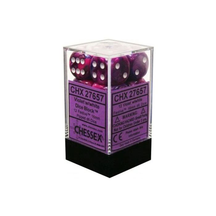 Kockice Chessex - Festive - Violet & White - Dice Block 16mm (12)
