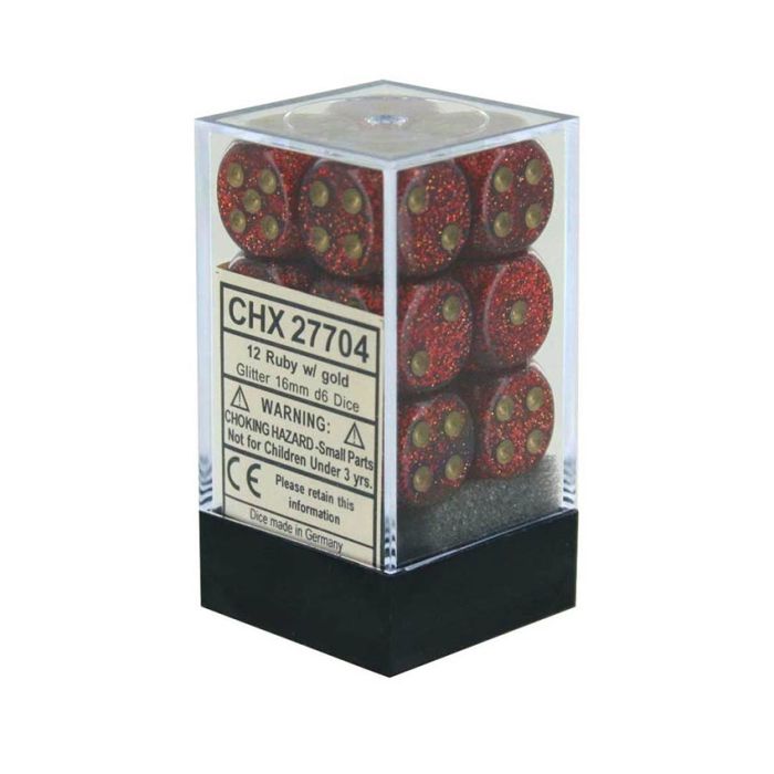 Kockice Chessex - Glitter - Polyhedral - Ruby & Gold 16mm (12)