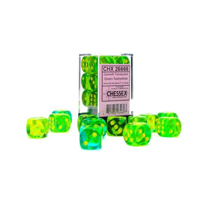 Kockice Chessex - Gemini - Translucent - Green-Teal & Yellow - Dice Block 16mm (
