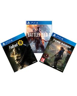 PS4 Battlefield 1 + Shadow of the Tomb Raider Definitive Edition + Fallout 76