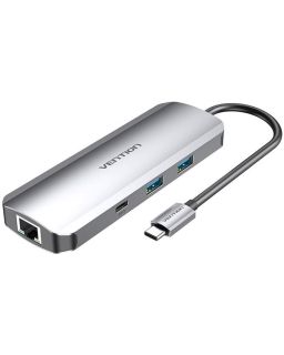 Kabl Vention 9 u 1 USB-C na HDMI/USB-C/USB x2/RJ45/SD/TF/TRRS/3,5mm Grey