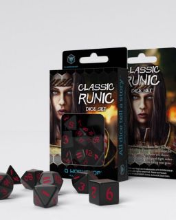 Kockice Q Workshop - Classic Runic Black & Red - Dice Set (7)