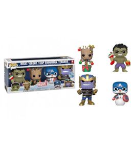 Figura Funko POP! Marvel: Holiday Bobble Head Hulk / Groot / Cap Snowman / Thanos 4PK